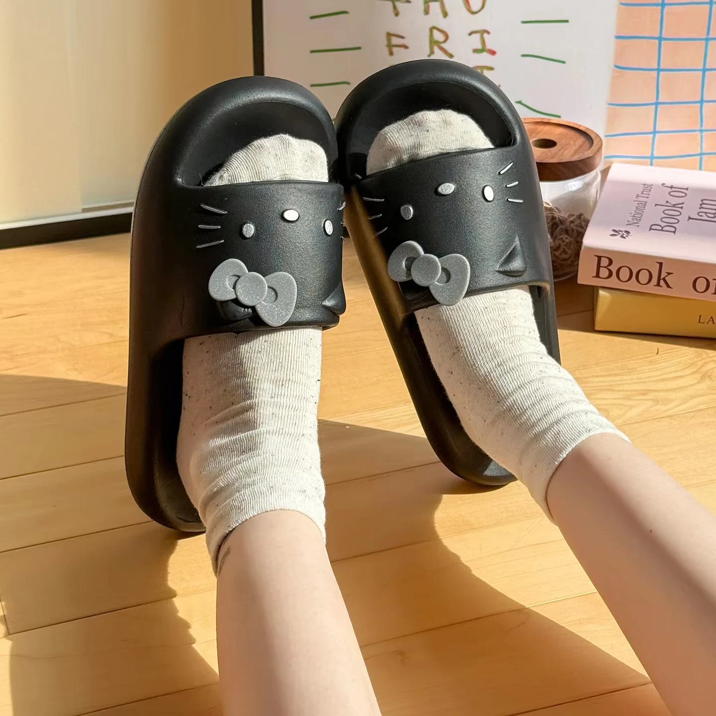 

Women Hello Kitty Bow Slide Sandals Kawaii Cartoon Open Toe Slippers Non-Slip Eva Soft Summer Slides for Indoor Outdoor Beach