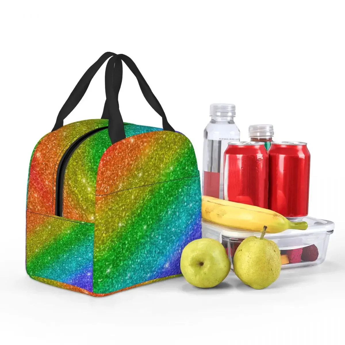 Custom Glitter LGBT Rainbow Pride Insulated Lunch Bags for Women GLBT Gay Lesbian Resuable Cooler Thermal Bento Box School