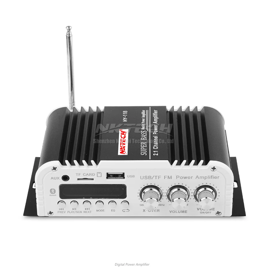 NKTECH-AMPLIFICADOR DE POTENCIA DE HY-118 para coche, reproductor de Audio Digital con Bluetooth 2,1, canal de 45W, 2x20W, estéreo de alta fidelidad, amplificador de Supergraves, USB, TF, CD, FM