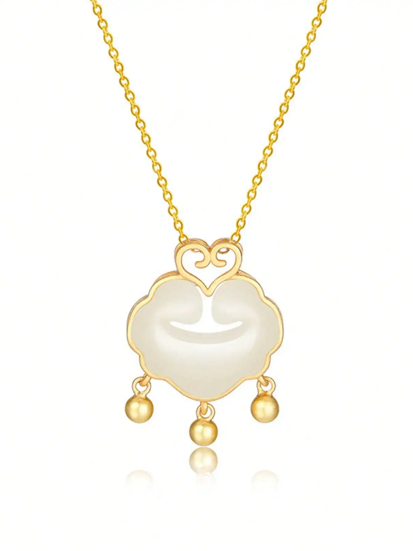

1pc Women Elegant Sweet Imitation Jade Longevity Lock Pendant Necklace Palace Style Gold Plated Ruyi Lock Tassel Link Chain Choker Vintage Cultural Jewelry Gift For Banquet Daily Wear Hypoallergenic