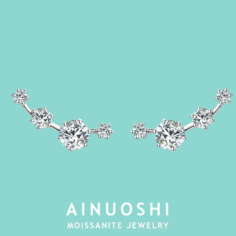 AINUOSHI Moissanite Climber Earrings 925 Sterling Silver Stud Earring For Women Girls Simple Korean Piercing Ear Jewelry Gift