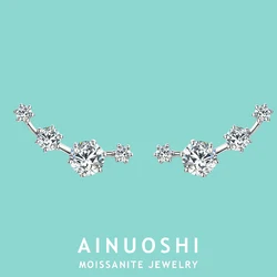 AINUOSHI Moissanite Climber Earrings 925 Sterling Silver Stud Earring For Women Girls Simple Korean Piercing Ear Jewelry Gift