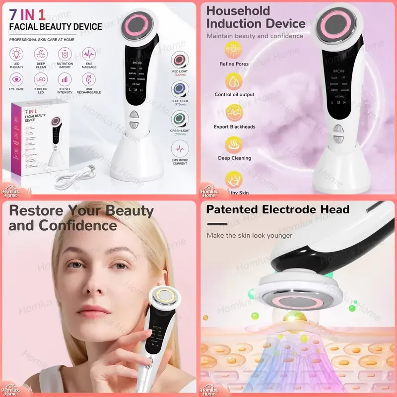 2026 Best Selling EMS LED Facial Massager for Face Lifting Anti Wrinkle Skin Rejuvenation Skincare Tool with Red Blue Light
