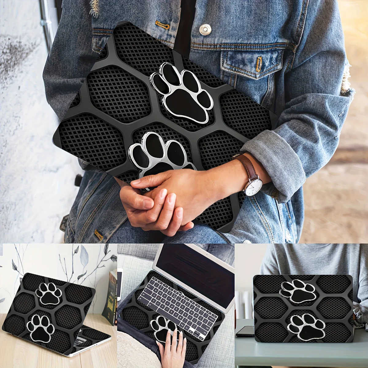 2 pieces 3D double cat claw printed laptop sticker - waterproof scratch-resistant self-adhesive vinyl material, semi-matte