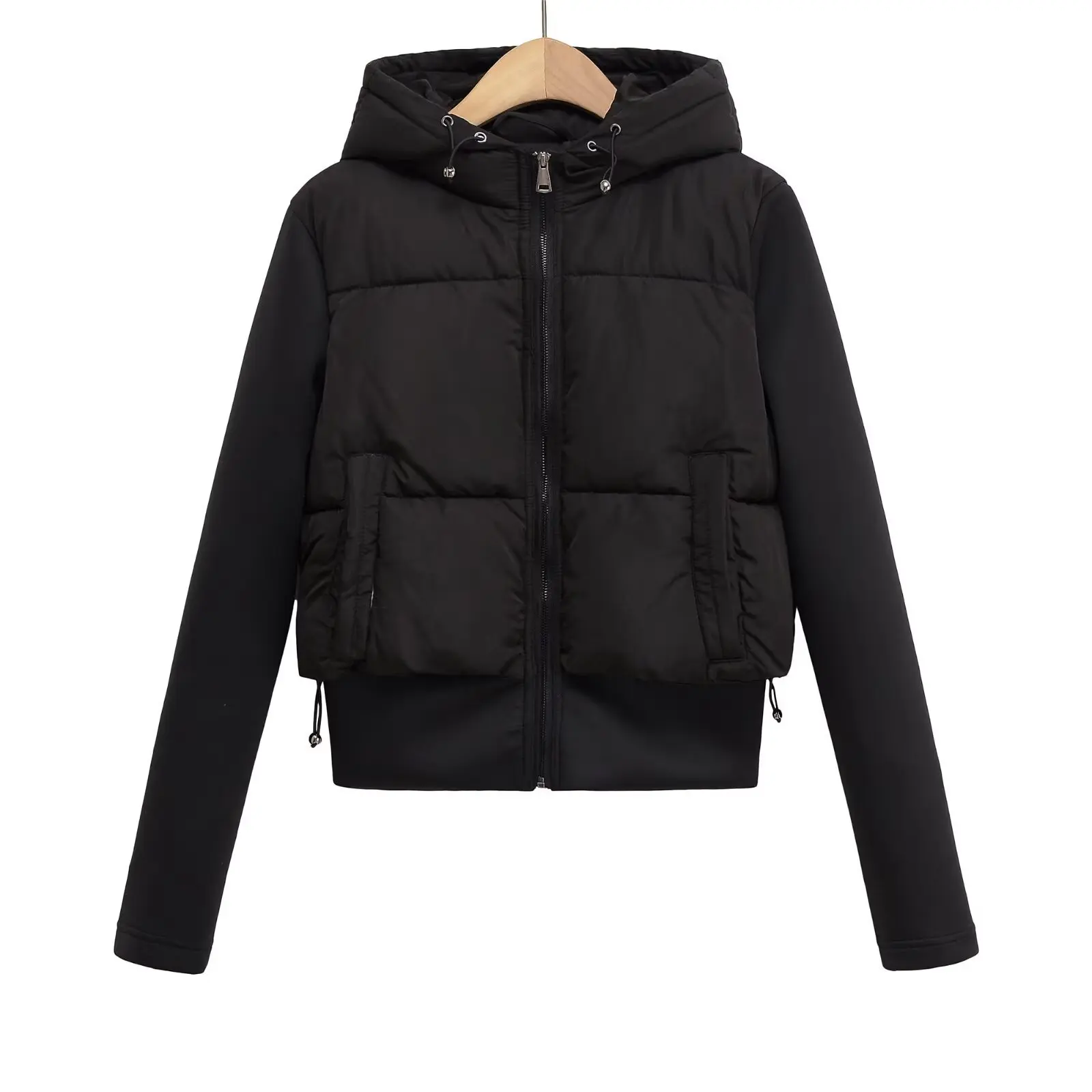 KIDCRKJ Karierte Winter-Parka-Jacke für Damen, schwarz, Stehkragen, langärmelig, gepolsterter Mantel für Damen, verdickter warmer Baumwollmantel für Damen – Detail 2
