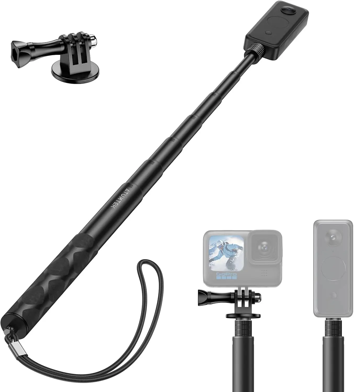 

114cm Invisible Selfie Stick, 1/4" Extended Monopod Pole, Solid for Insta360 X5X4/X3/ACE PRO/2, for GoPro,DJI Osmo Action 5
