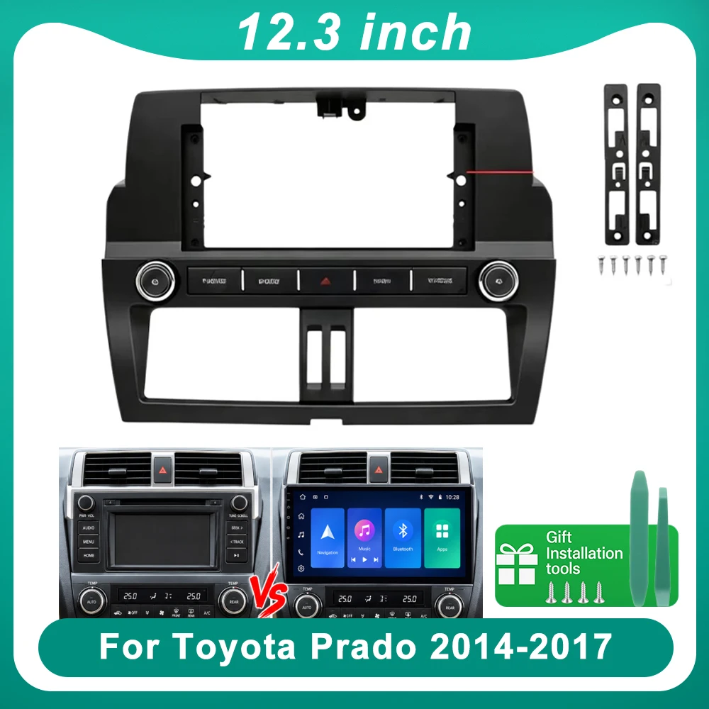 12.3 Inch Car Radio Fascia Frame For Toyota Prado 2014-2017 Dashboard Panel Trim Bezel Installation Kit