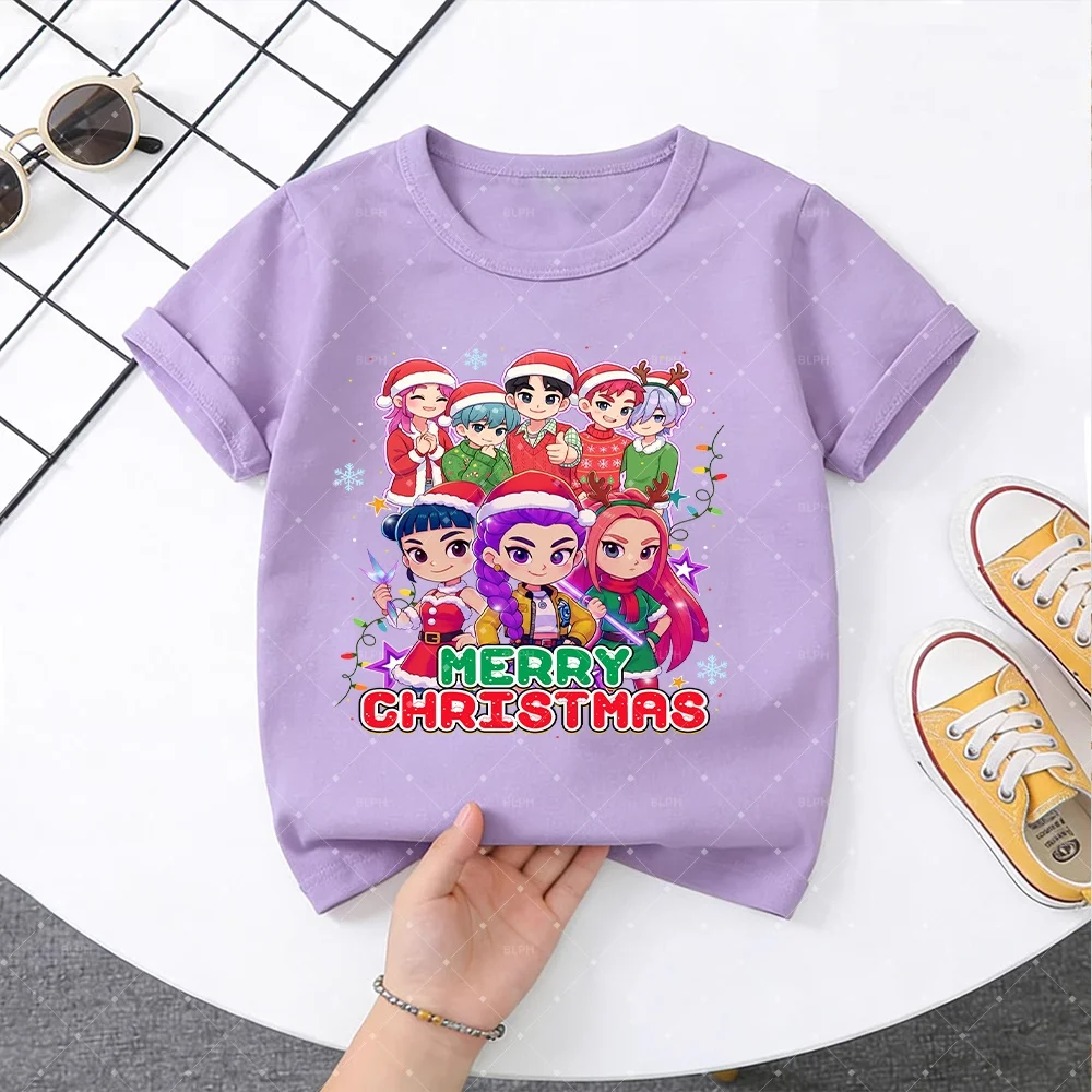 

Cute Christmas Kids T-Shirt with SAJA Boys Design, Featuring KPop Demon Hunters Style, Festive Ugly Sweater Look for Children
