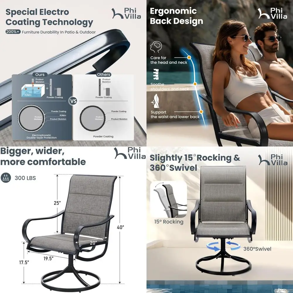 

Swivel Outdoor Chairs Set o 4, All Weather Mesh abric Patio Dining Chair with Padded Textilene & E-Coating Metal e or Deck Lawn
