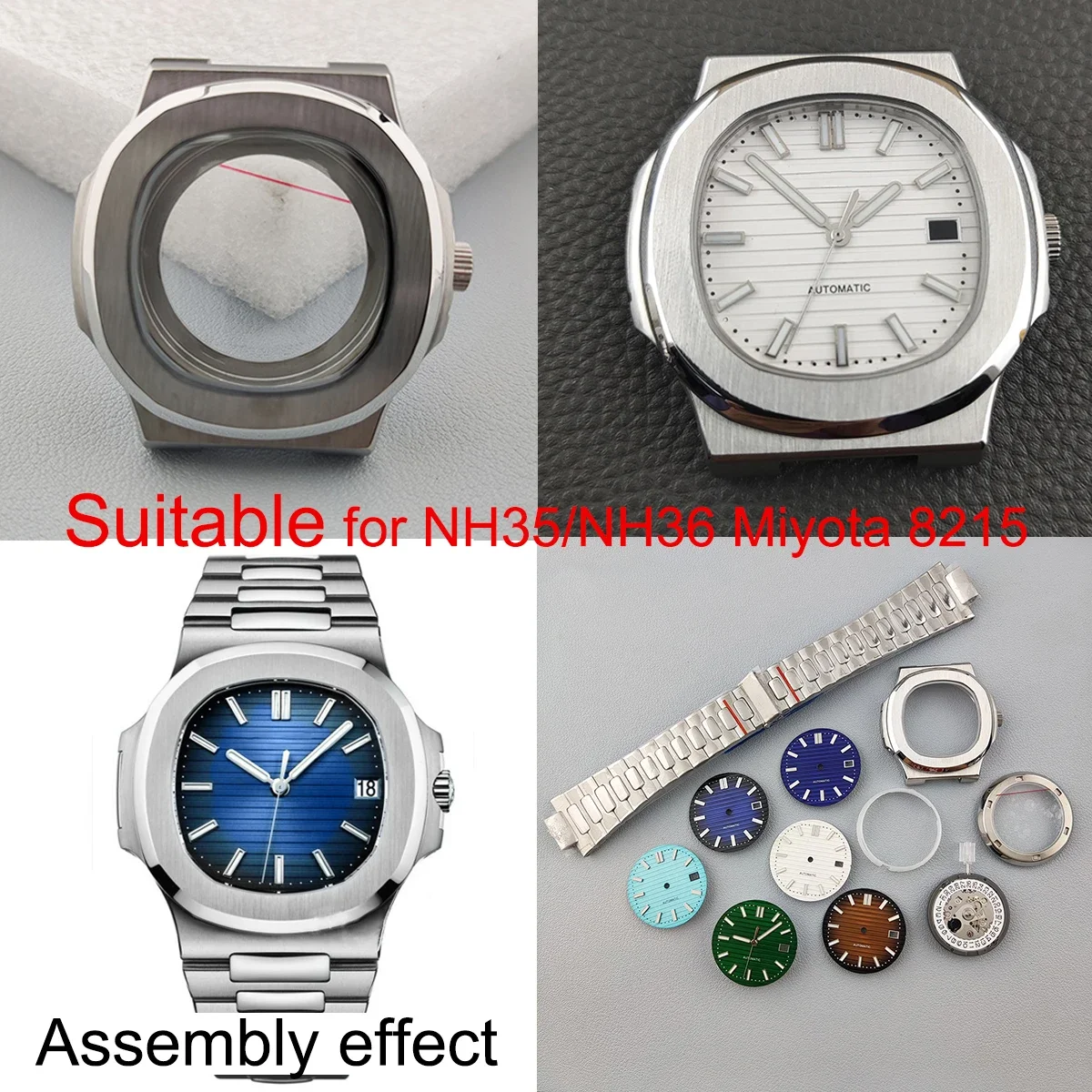 

41mm NH35 Dial Luminous Dial Hands Stainless Steel Watch Parts For Nautilus NH36 Automatic Movement Accessories Replace