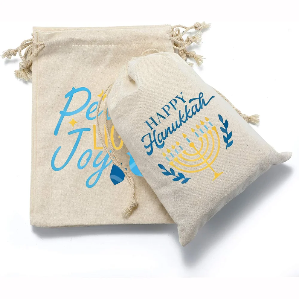 4 قطعة هانوكا سعيدة الرباط حقائب للهدايا اليهودية عطلة حفلة تفضل هانوكا الاحتفال اكسسوارات الأطفال وجبة خفيفة لعبة حقيبة