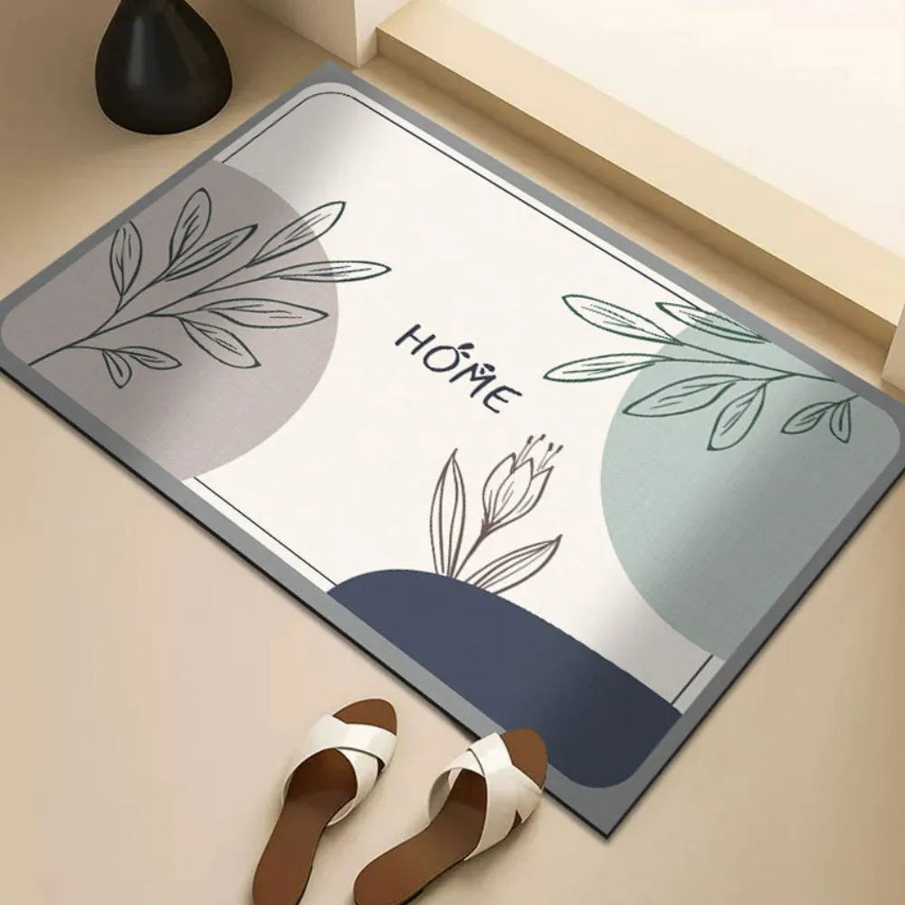 

VIKAMA Healing Starter Rug Grey And Blue Geometric Botanical Pattern Non Slip Absorbent Floor Mat Home Decorative Rugs