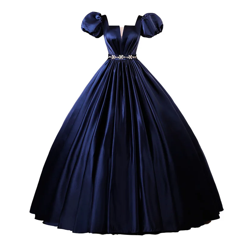 2024 New Quinceanera Dresses Dark Blue Simple Vintage Ball Gown Dress With Puff Sleeve Elegant Puffy Prom Dress Customized