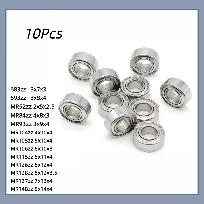 10 Stück gemischte Mini-Kugellager 683ZZ 693ZZ MR52ZZ MR84ZZ MR106ZZ, kleine Lager mit doppelter Metallabschirmung aus Chromstahl