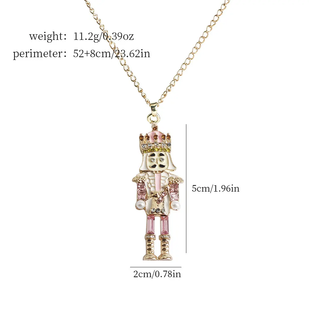 Christmas Fun Cute Crystal Nutcracker Stud Necklace ,Pink Rhinestones Elegant Necklace, Holiday Party Jewelry