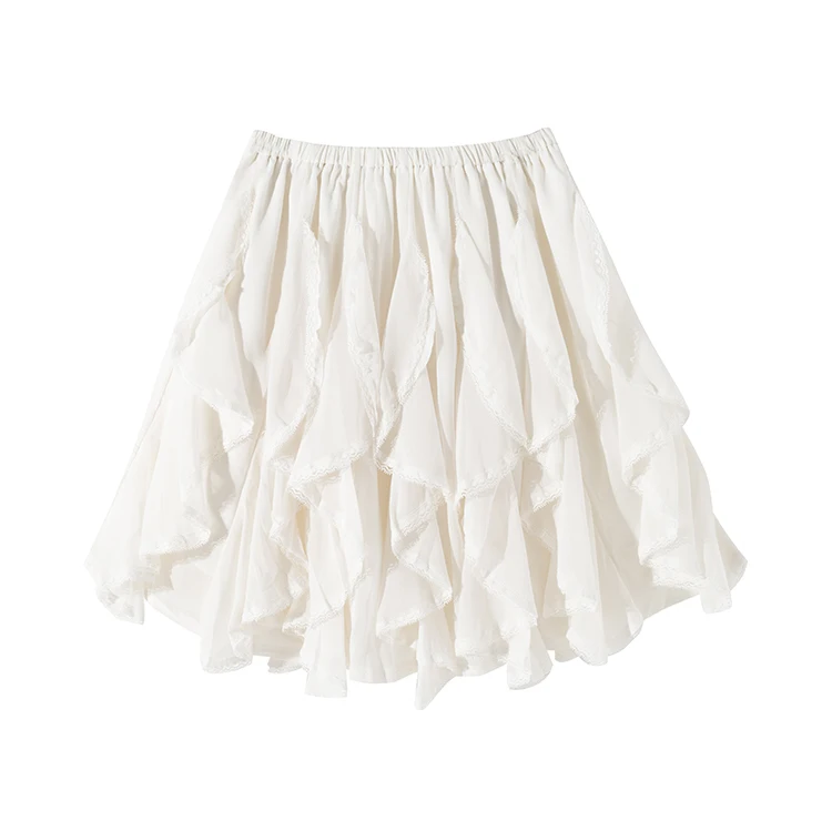 Minifaldas negras Kawaii para mujer, faldas fruncidas japonesas Y2k para playa, ropa Vintage, faldas de gasa de encaje, ropa bonita, verano 2025