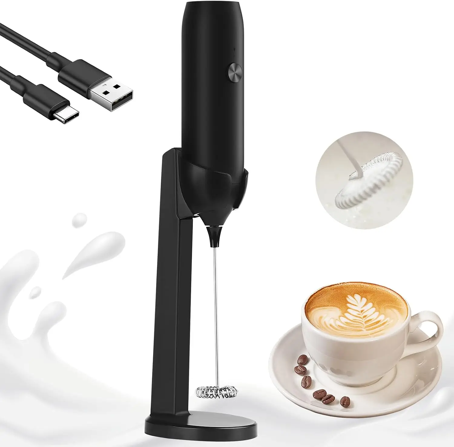 2026 New Upgrade Rechargeable Milk Frother Handheld USB Type-C, Powerful Electric Foam Maker With Stand, Mini Drink Mixer