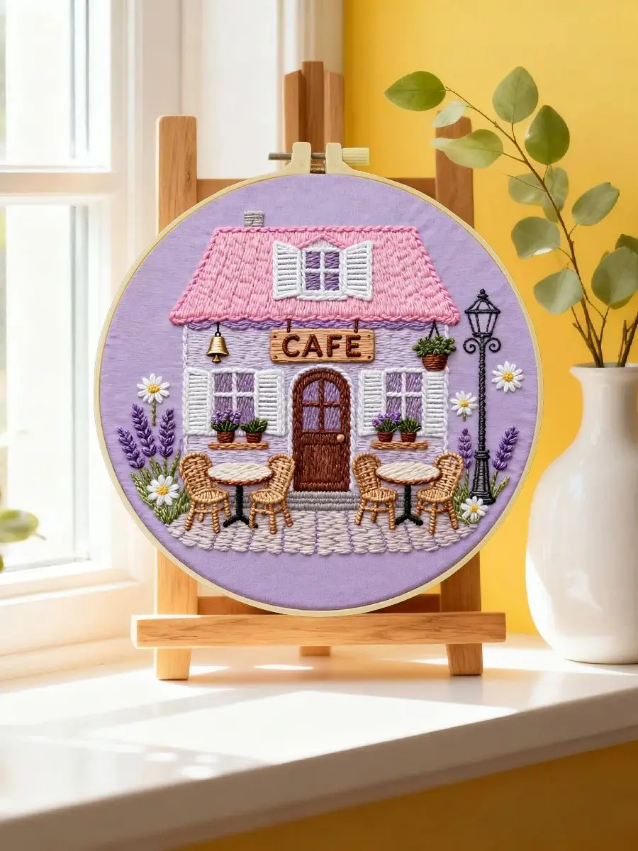 1 Stück 20X20CM/15X15CM 7,87/6,3 Zoll Café-Shop Stickerei-Starter-Kit DIY-Kit DIY-Stickerei-Set Handarbeiten Nadelkunst – Detail 6