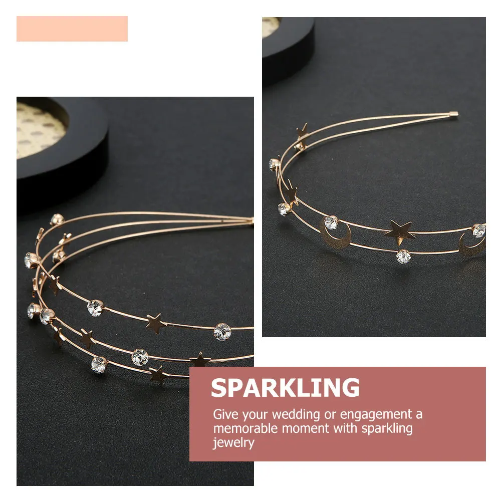 

3Pcs Metal Star Hoop Crystal Encrusted Headband for Women Bride Girls Party Wedding Event Elegant Shining Hair