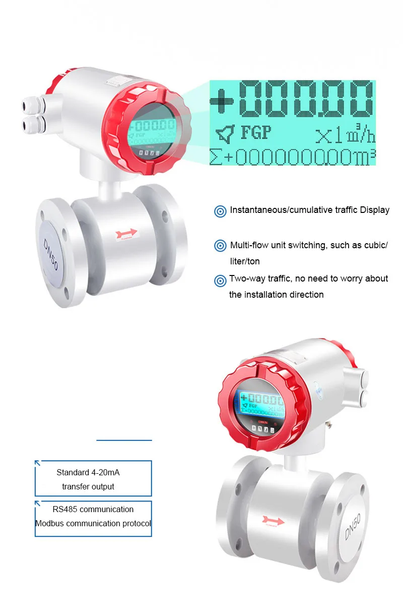 

High Accuracy Dn40 Dn50 Standard Pipeline Electromagnetic Flow Meter High Quality Indusrial Digital Flowmeter Sensor