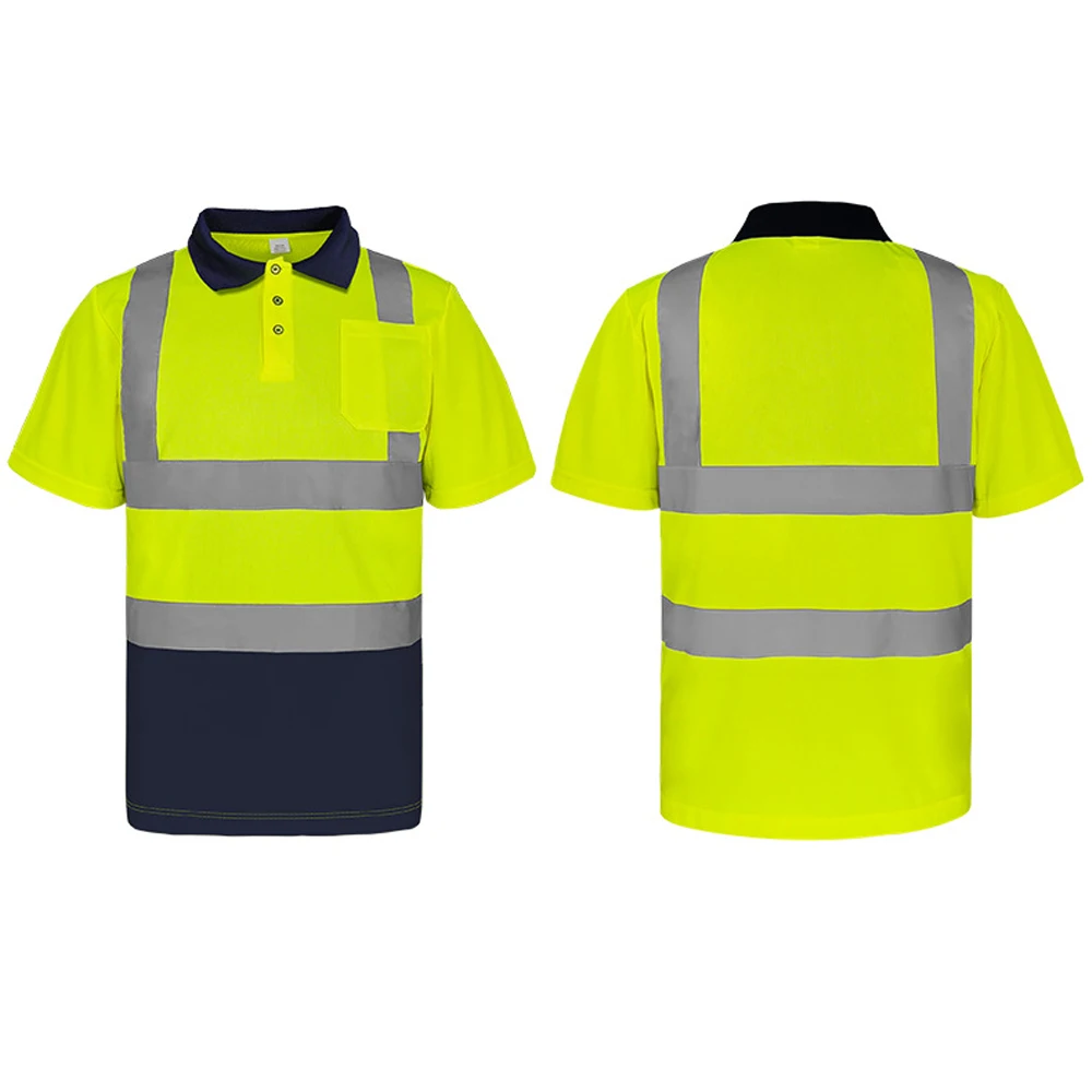 Reflective Safety T-shirts Construction Site High Visibility Working Clothes Summer Breathable Quick Drying Polo Shirt