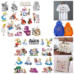 Disney anime Alice nel paese delle meraviglie stampa di cartoni animati, ferro sui trasferimenti per toppe di abbigliamento, adatto per felpa con cappuccio, t-shirt, cuscino, borsa.