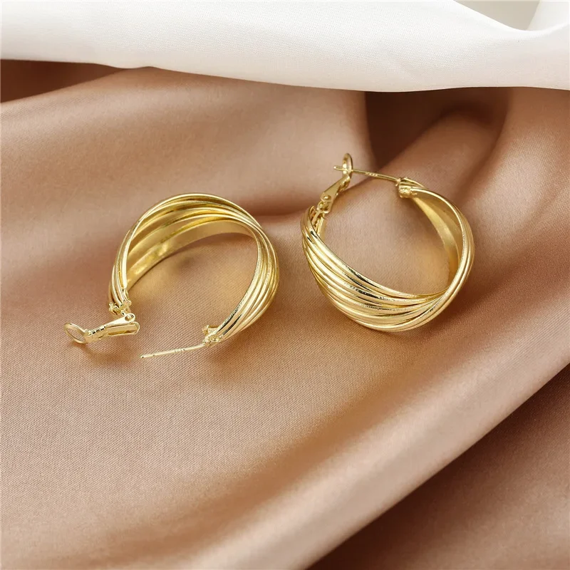 Fashion Korean Cold Color Multi Layer Winding Simple Circle Hoop Earrings Jewelry Accessory Earrings For Women Custom Jewelry