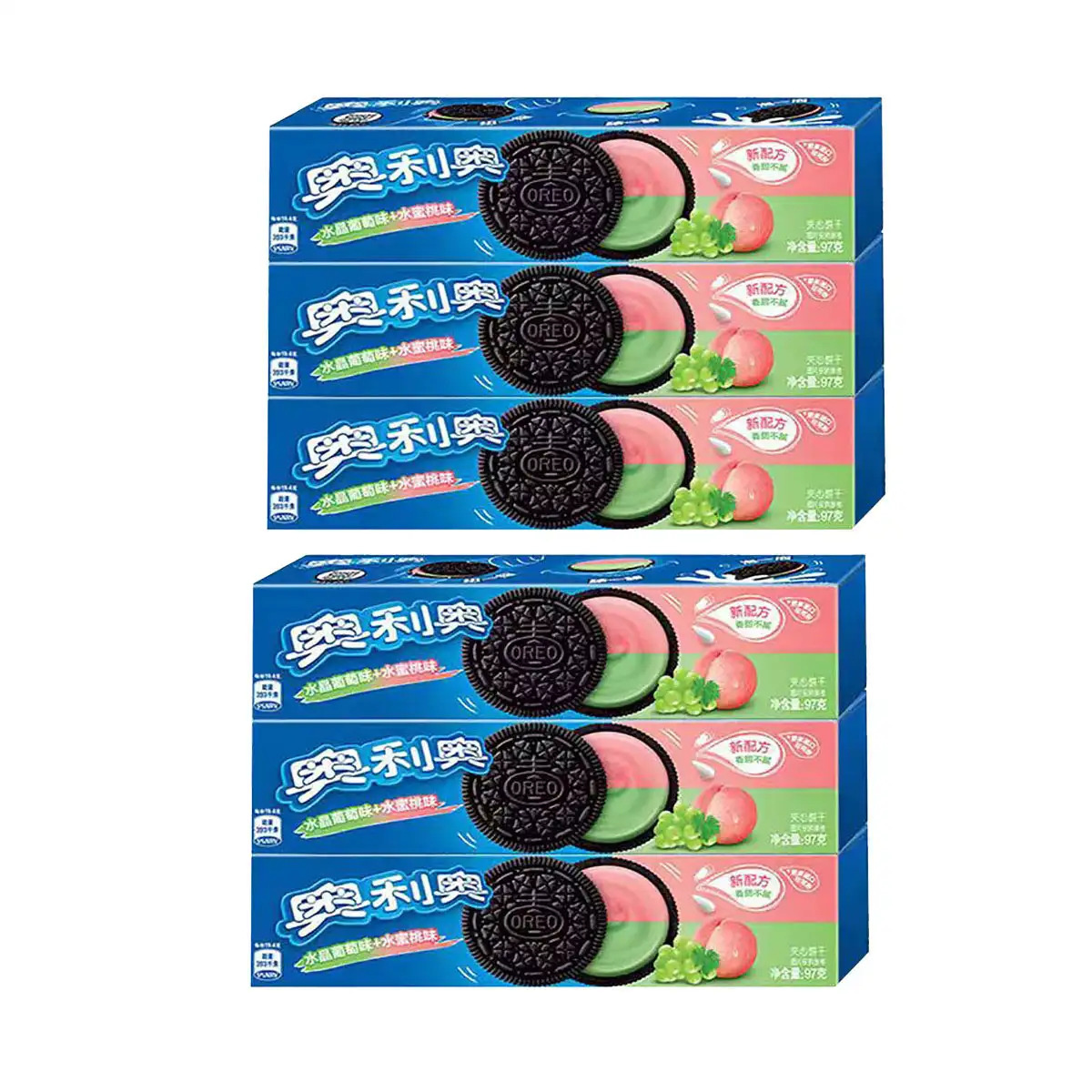 Oreo sándwich galletas cristal UVA + melocotón sabor 97g X6 Pack