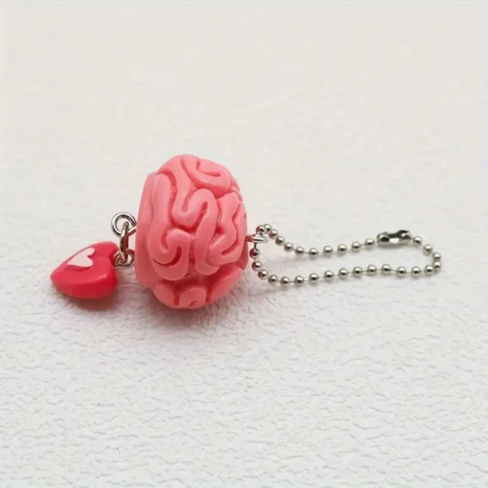 Gothic Backpack Charm Love Brain Keychain Pink Resin Funny Key Chain Simulation Brain Car Hanging Pendant Key Ring Girls