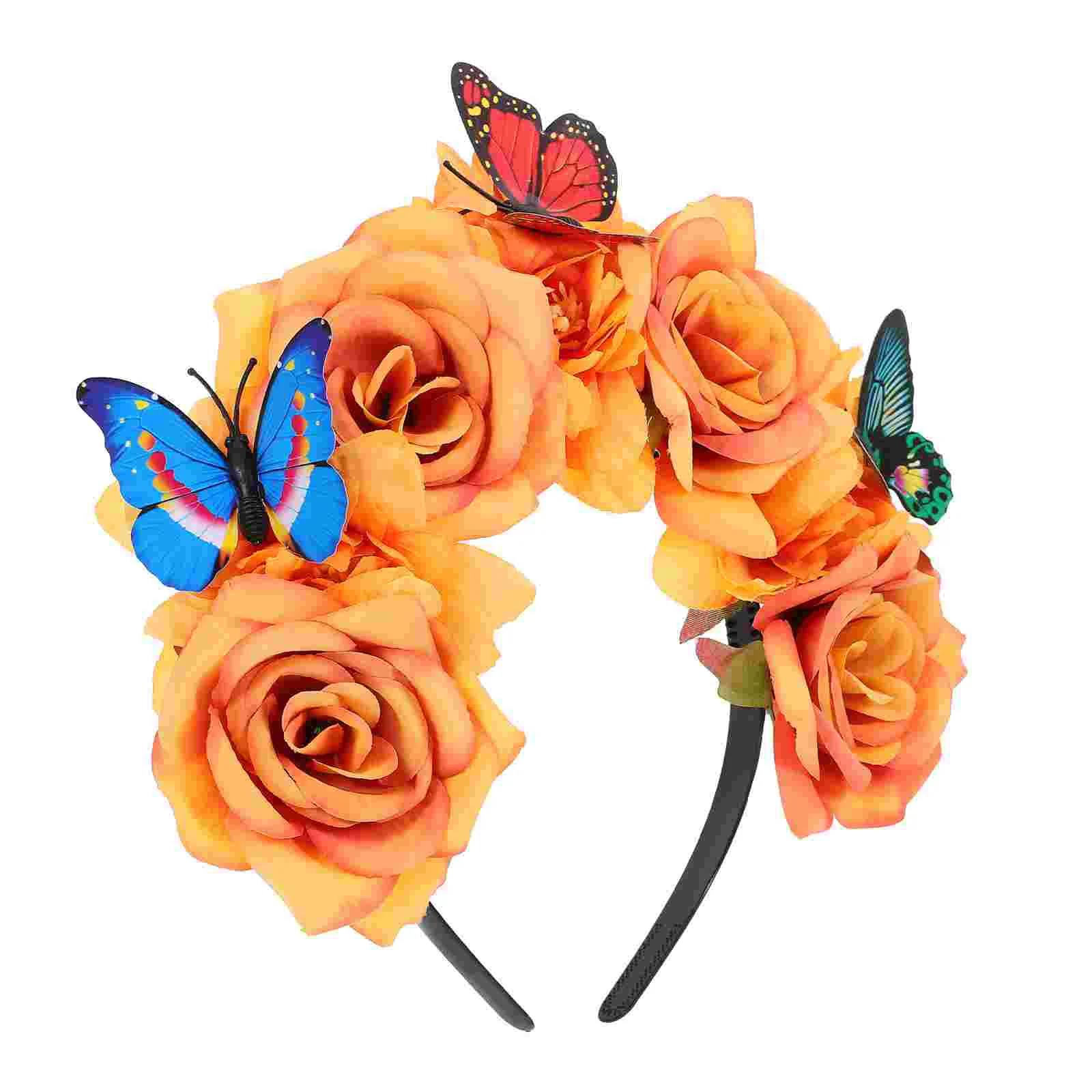 Headband Flower Butterfly Headdress Tea Party Halloween Headbands Gothic Accessories for Women Decorative Orange Hair