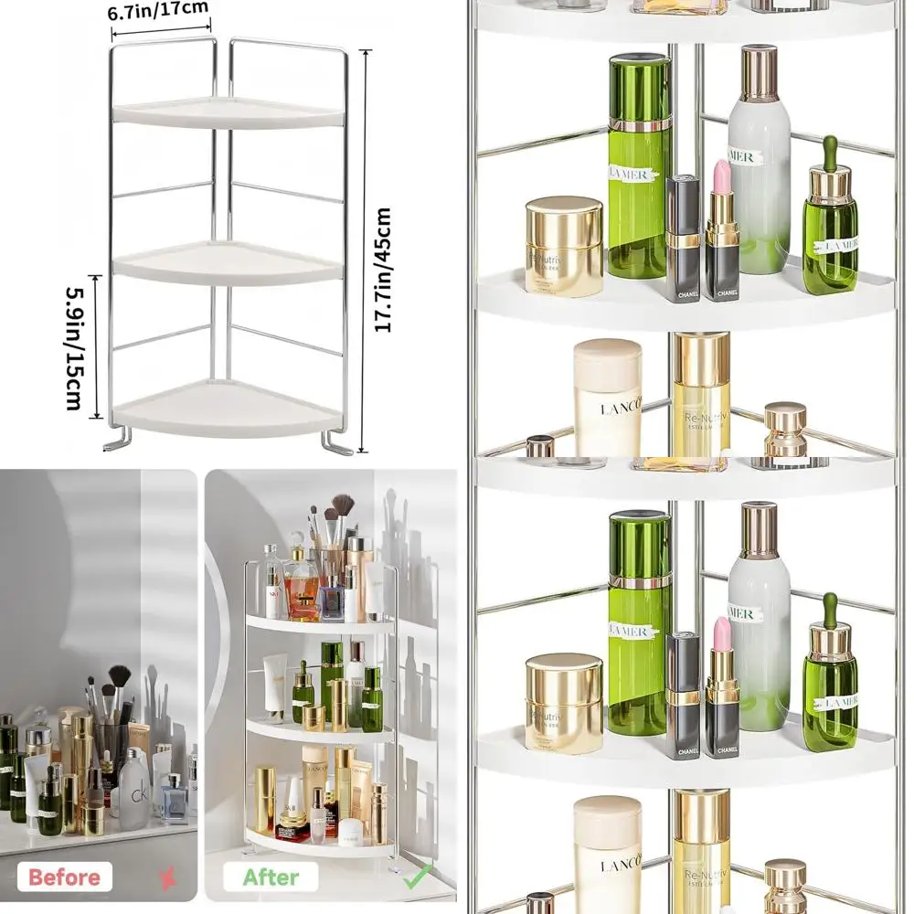 

Белый трехъярусный угловой органайзер: полка для хранения косметики для кухни, ванной комнаты и туалетного столика