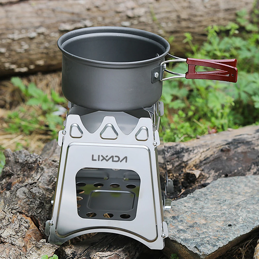 

Lixada Camping Stove Compact Folding Titanium/Stainless Steel Wood Stove for Outdoor Camping Hiking Cooking Picnic