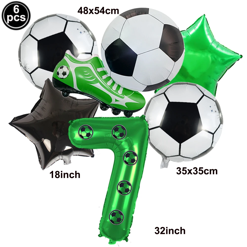 6-delige voetbalballonset met sticker, voetbalverjaardagsdecoratie voor jongens, voetbalthema feestbenodigdheden, voetbalfeestballon