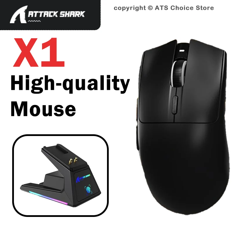 ATTACK SHARK X1 Wireless Gaming Mouse 53g Superlight PAW3395PRO 40000 DPI Tri-Mode Bluetooth Wired RGB Charging Dock for Gamer