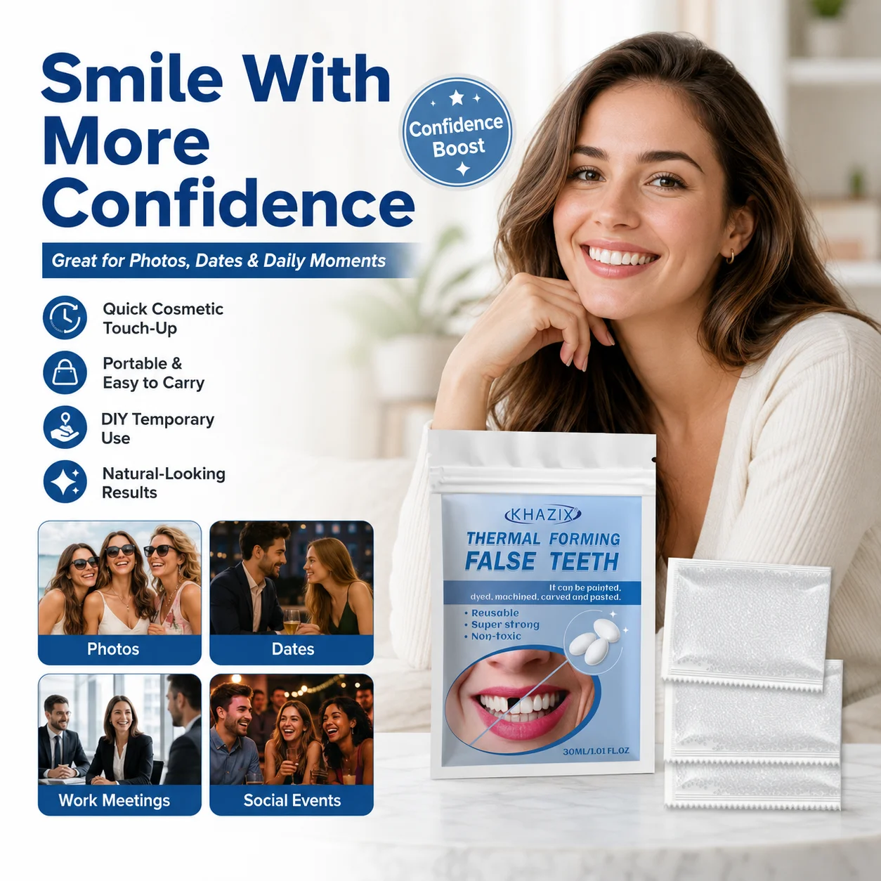 10g Temporary Teeth Beads DIY Cosmetic Smile Fix Moldable White Beads Easy to Shape for Natural-Looking Teeth