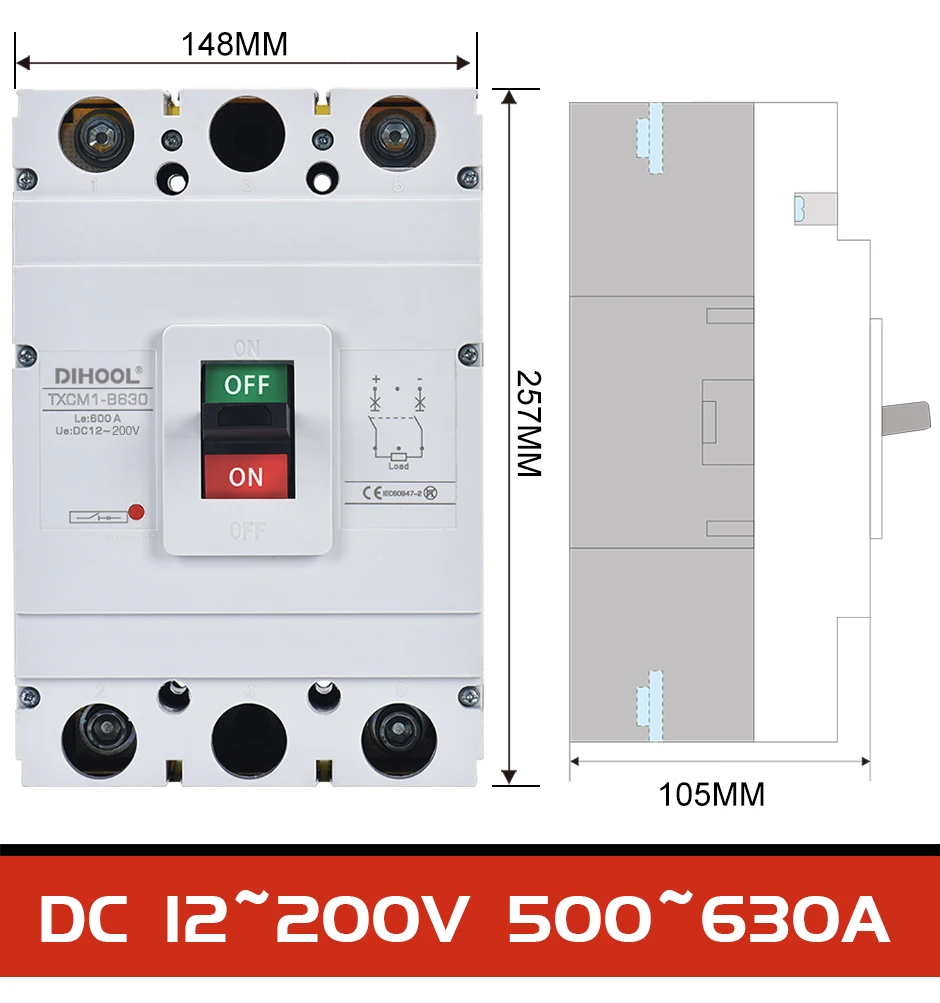 DC Mccb Circuit Breaker DC12V 24V 36V 48V 96V 120V 100A 200A 300A 400A Solar Battery Protector Car Charging Pile Isolator