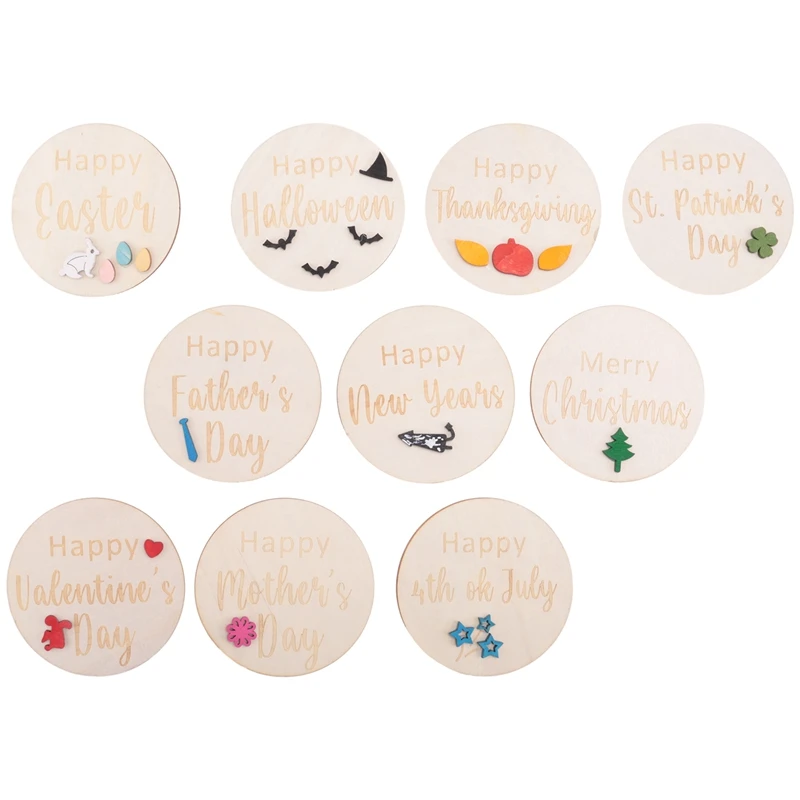 10 Pcs Baby Holiday Milestone Cards Decoration Set Rustic Wooden Baby Months Signs Ornaments Newborn Photography Prop