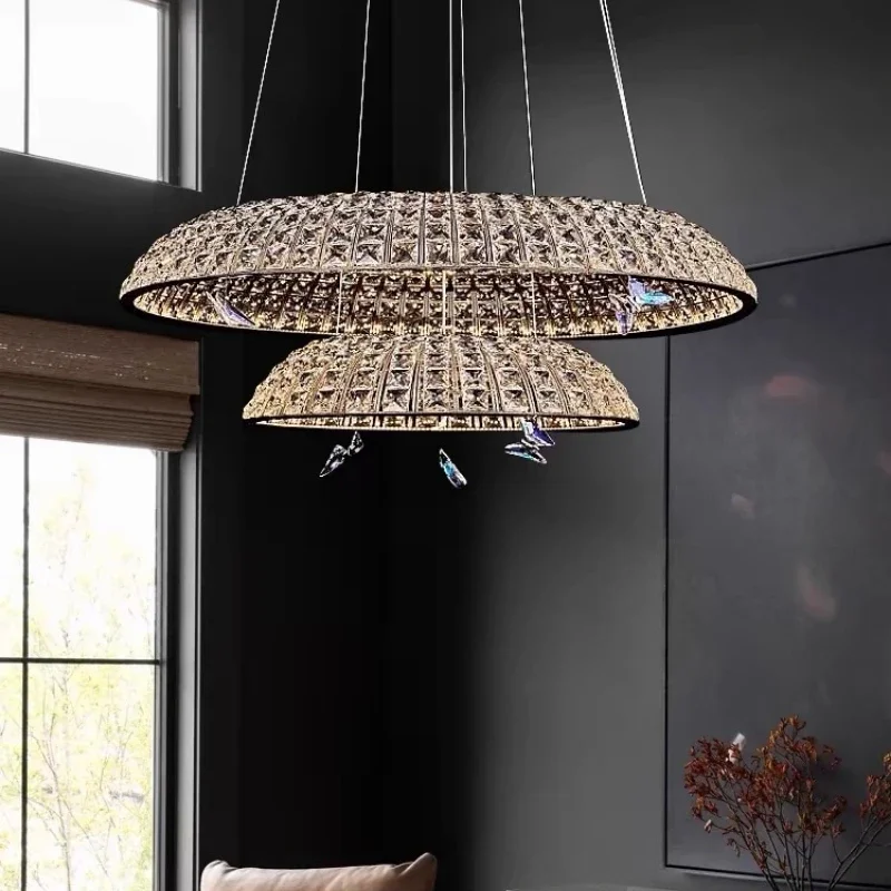 Exquisite Butterfly Crystal Decoration Pendant Simple Luxury Living Room New Round French Bedroom Dining Room Lighting Fixtures