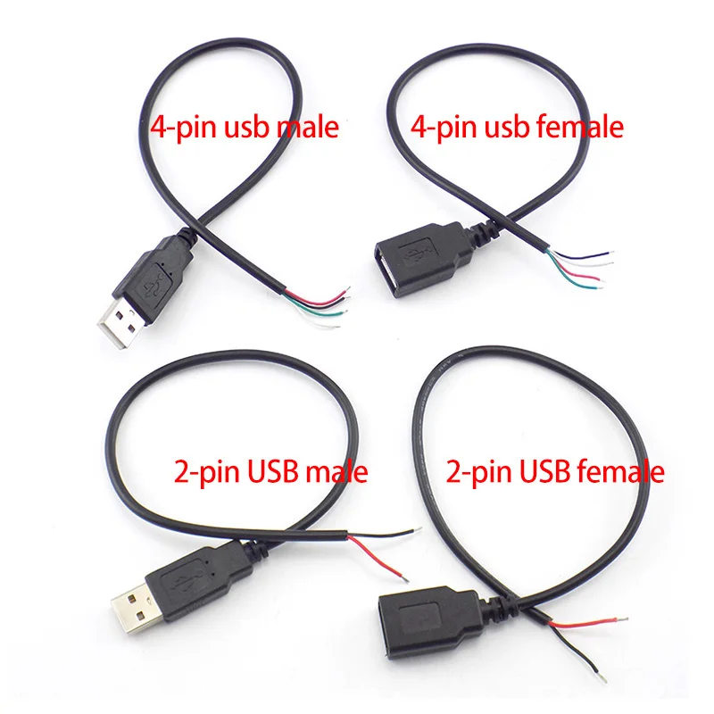 Male to Female 2-pin 4-pin Line Micro USB 2.0 Type-C Charger Wire Connector Power Supply Extension Cable W28
