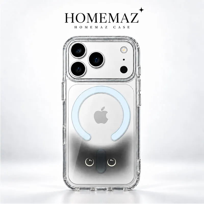Cute Black Shadow Eyes Magnetic Clear Case for iPhone, Soft TPU Shockproof Slim Cover with Raised Camera Guard and Transparent Back