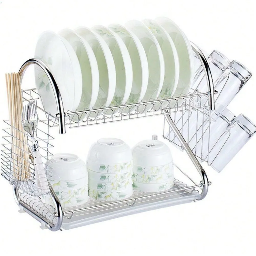 2-Tier Multi-function Stainless Steel Dish Drying Rack,Cup Drainer Strainer