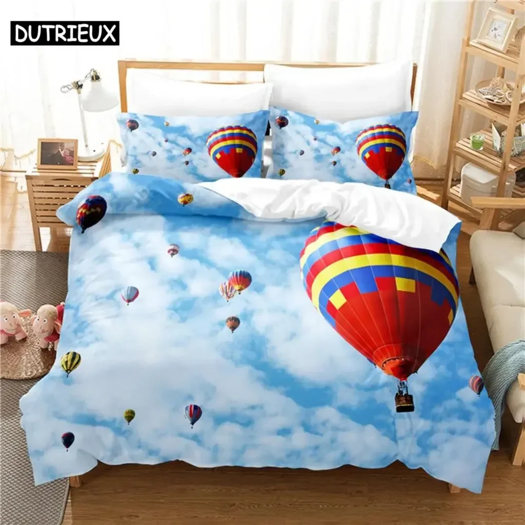 Hot Air Balloon Comfortable Duvet Quilt Cover Pillowcase Bedding Set Children Bedroom Decoration Home Textile