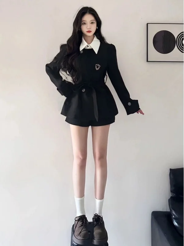 Fall Winter Woolen Two-Piece Set Rich Girl Korean Drama Main Female High Waist Uniform School Style Jk Outfit Complete Outfit