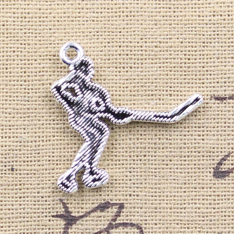 15pcs Charms Hockey Player Sporter 27x26mm Antique Silver Color Pendants DIY Crafts Making Findings Handmade Tibetan Jewelry