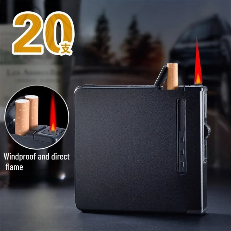 

Newest Metal Cigarette Case Automatic Pop Up Cigarette Lighter 20 Count Capacity Refillable Gas Cigarette Case Gifts for Men