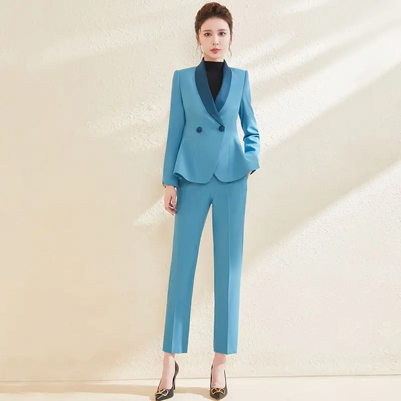 

4-A29 High-end professional suits for women, new spring and autumn 2023 ruffleuter suits, goddess-like suits and trousers