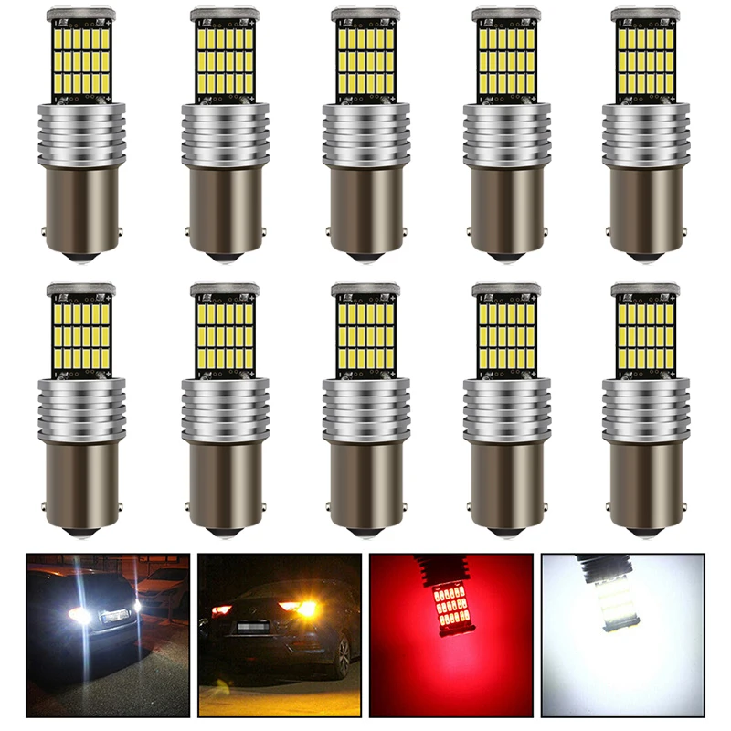 

10pcs T15 4014 45SMD LED Brake Lights Bulbs 1156 BA15S P21W 1157 BAY15D P21/5W 7440 7443 W21/5W Car Turn Signal Lamp