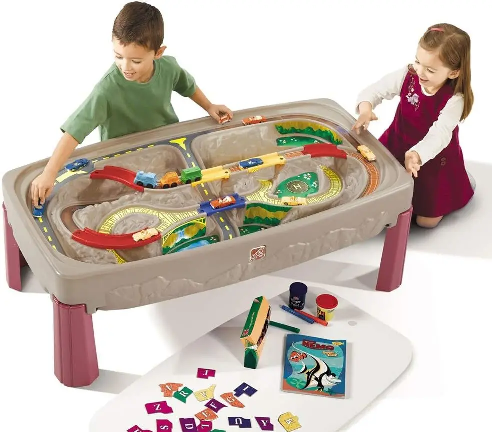 Deluxe Canyon Road Train & Track Table, Kids Activity Table for Cars, Cover Included, Made of Durable Plastic, Includes 3-Piece