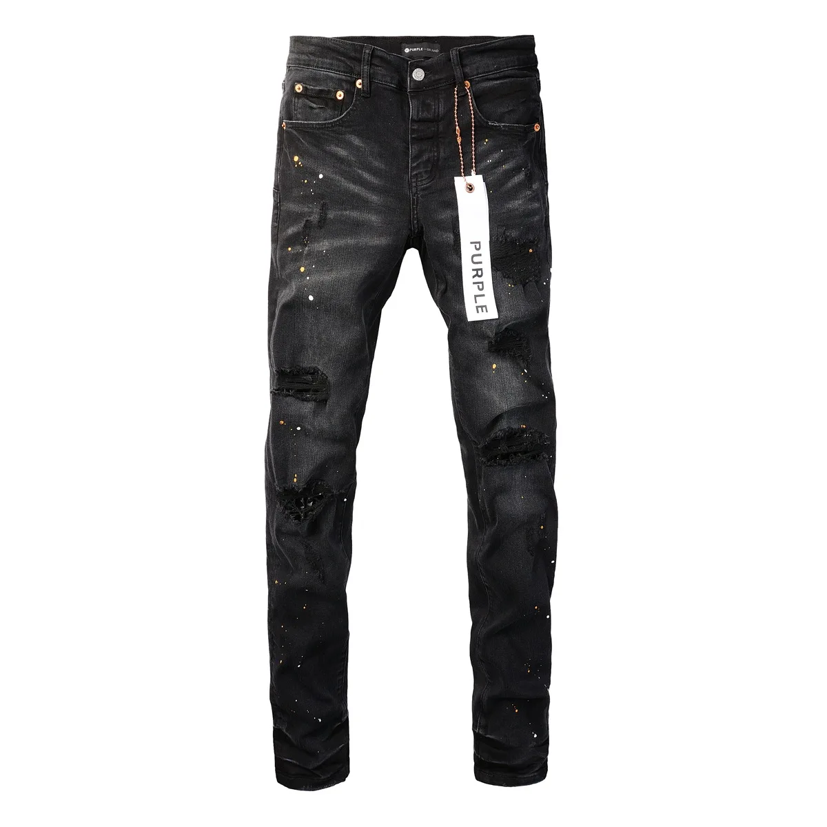 2024 New Fashion Trendy High Quality Jeans Classic Retro American High Street Painted Holes Black Washed Skinny Jeans Men