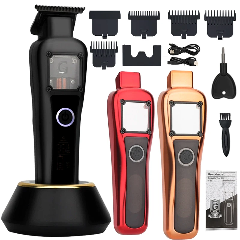 Men's Electric Hair Clipper Professional Hair Salon Hair Clipper Trimmers Rechargeable Base and 2 Replacement Bodies LCD Display